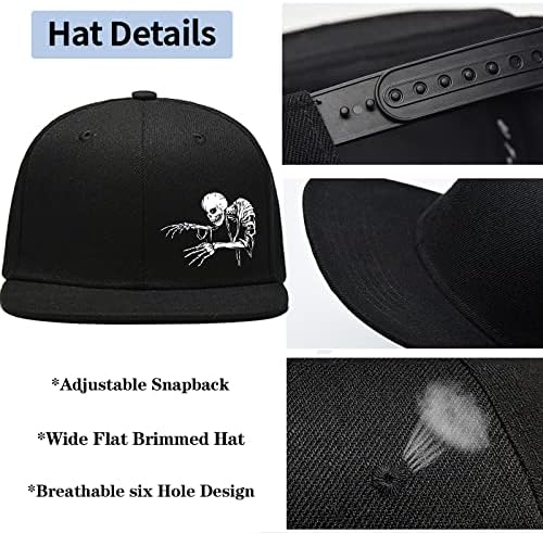 Bejzbolska kapa za muškarce, kapa s lubanjom, šeširi s ravnim vizirom za muškarce, kosturni prsti, podesivi Široki obod, Crna bejzbolska