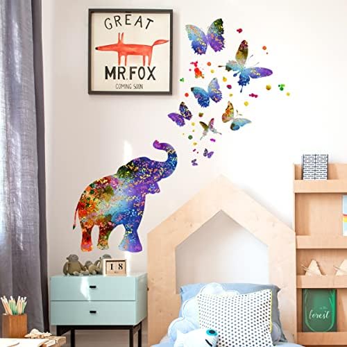 Kreativne šarene Zidne naljepnice sa slonom akvarel leptiri u točkicama Zidne naljepnice za slike s tintom za slonove leptire zidni