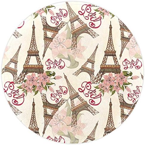 Heoeh Eiffelov toranj s cvjetovima ilustracijski uzorak, non Slip DoorMat 15,7 Okrugli tepih tepiha tepih tepih za djecu spavaće sobe