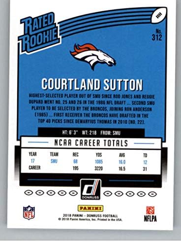 2018. Donruss nogomet 312 Courtland Sutton RC Rookie Card Denver Broncos ocijenio je rookie službenu NFL trgovačku karticu