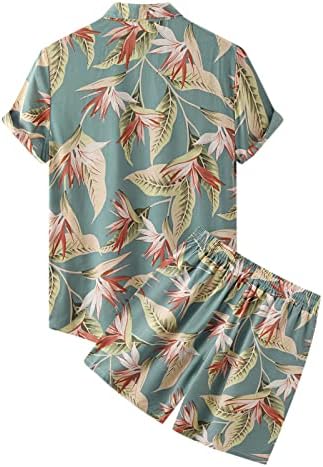 Muški havajski listni za ispis dvodijelni kratki rukavi skrenite košulje s ovratnikom džepne kratke hlače odijelo vintage odijela jele