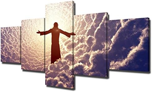 Tumovo 5 ploča platna zidna umjetnost Isus Krist moli se u bijelim oblacima slike katoličanstvo slikanje uređenja doma za dnevnu sobu