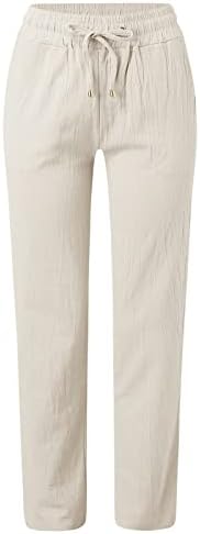 Mtsdjskf Ženske lanene hlače, obična modna modna latna visokog struja s pamučnim lanenim hlačama s džepovima putničke hlače