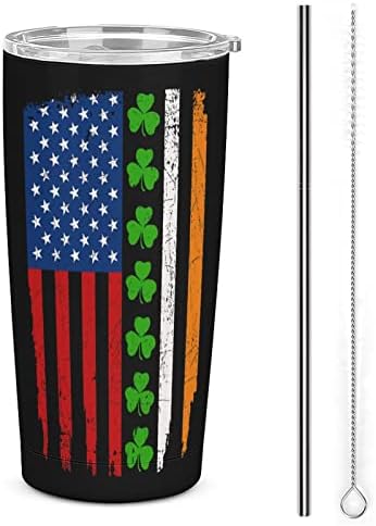 Irska američka zastava Shamrock St. Patrick's Day 20oz Putnička kava Šalica Vakuum izolirana od nehrđajućeg čelika Latte šalica s poklopcem