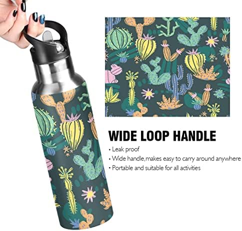 Alaza ručno nacrtane kaktusima vode boca s slamnim poklopcem vakuuma izolirana od nehrđajućeg čelika termo tikvica boca s vodom 32oz
