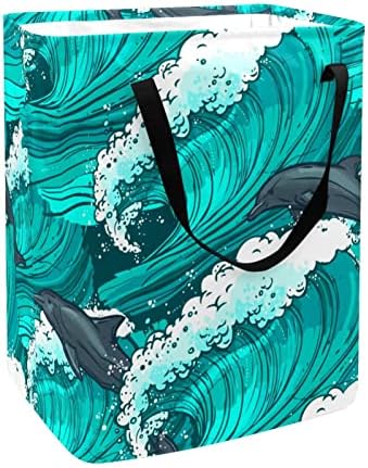 Morski valovi zeleni uzorak umjetnički ispis sklopiva košara za rublje, 60L vodootporne košare za rublje, košara za pranje odjeće,
