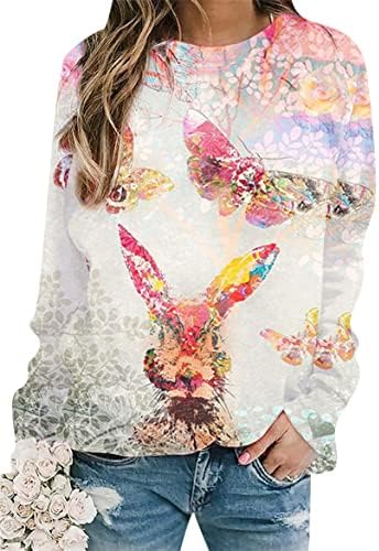 Tyqqu žene Uskršnji dan zečja tiskana pulover dugih rukava s dugim rukavima labave casual pulover