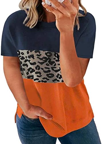 Bluuse majice za ženske kratke rukave čamce za vrat pamuk grafički leopard print Preveliki prugasti bluza OE