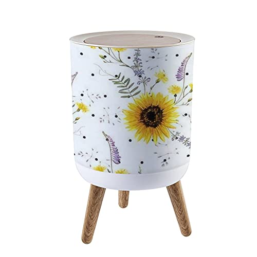 Mala kanta za smeće s poklopcem Prekrasna ručno nacrtana vintage cvjetna s ljetnim cvjetovima suncokret okrugli kanta za kante za kantu