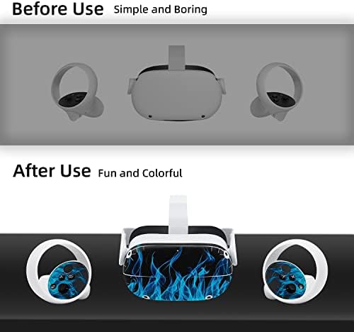 Wigearss naljepnice Koža za Oculus Quest 2 VR slušalice i kontroler, naljepnice naljepnice za kožu za Oculus Quest 2 - Plavi plamen