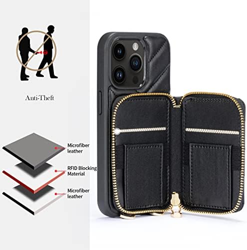 Torbica-novčanik LAMEEKU dizajniran za iPhone Pro 14, držač za kartice s prstenastim nositelj s okretanjem za 360 °, torbica-novčanik