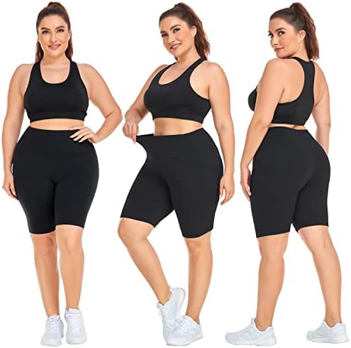 Yeug ženske plus biciklističke kratke hlače s džepovima -2 pakiranje visokog struka za kontrolu trbuha vježbanja joge kratke hlače