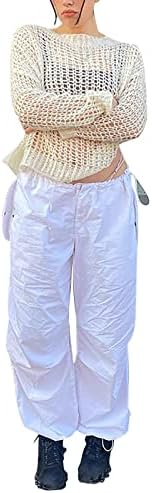 Keusn Womens Bagggy Cargo hlače povremene vreće s niskim strukom padobrane hlače Y2K nisko struk široke vrećice za noge Street odjeće