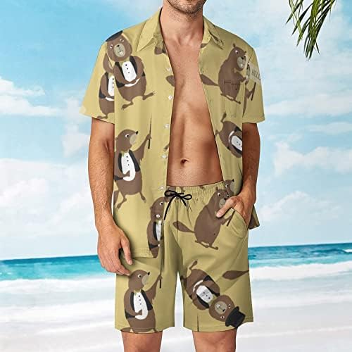 Lijepa Marmot gospodo, muške 2 komadne odjeće za plažu Havajsko gumb dolje košulja s kratkim rukavima i kratkih hlača