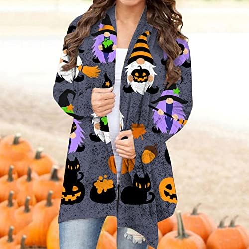 Ženski Halloween kardigan bundeva mačka print dugi rukavi otvoreni prednji plus džemper za džemper vrh juniorske haljine haljina