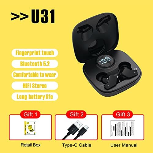 Bežične slušalice za uši, Bluetooth 5.2 Slušalice za sportski ured, LED digitalni prikaz za otkazivanje niske snage Binaural Stereo